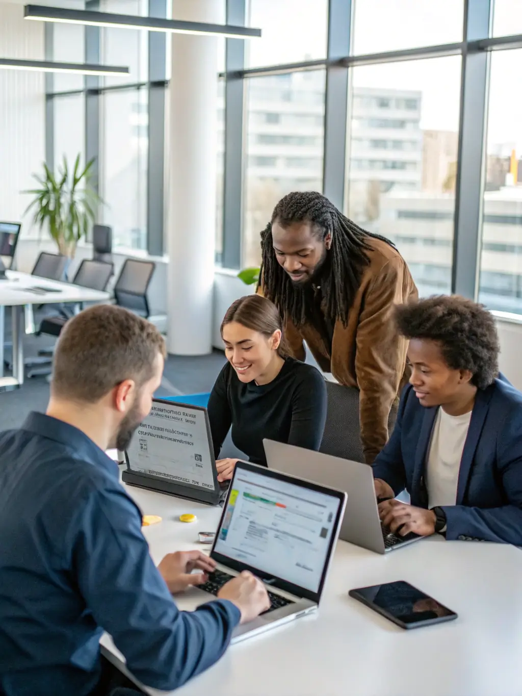 An image of a dedicated support team working in a modern office, emphasizing dedicated support and expertise.